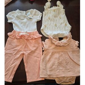 Nicole Miller New York Baby Girl 0-3M Bundle Pink White Lace Romper Dress Pants